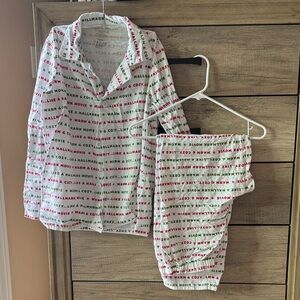 Hallmark Women's Pajama Set - White with Red/Green Accents